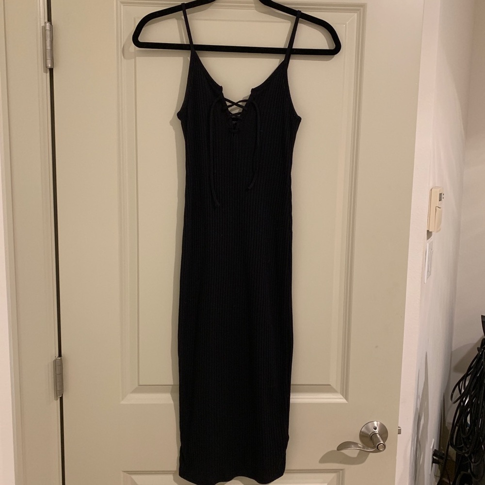 Topshop Ribbed Slim Fit Lace-Up Midi Dress Women’s Size 4 - Picture 3 of 6